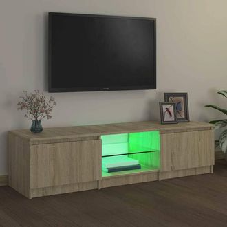 Berkfield Home TV Cabinet with LED Lights Sonoma Oak 140x40x35.5 cm in Light Tan