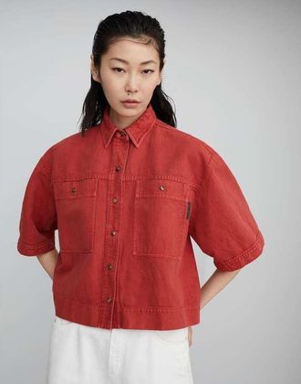 Brunello Cucinelli Red Oversized Cotton Linen Jacket, Brand Size 42 (US Size 8)