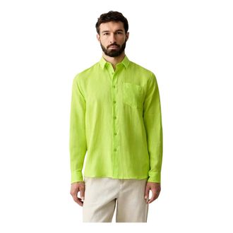 Vilebrequin Overhemden, Heren, Groen, M, Linnen, Linnen Shirt
