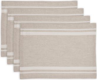 Solino Home Linen Placemats Set of 4, 14 x 19 Inch for Dining Table, Holiday and Everyday Table Decor - French Stripe in White And Natural at