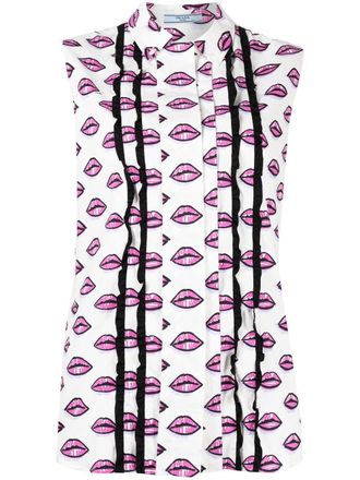 Prada Kiss print sleeveless shirt - White