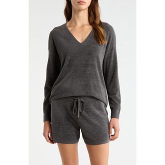Barefoot Dreams High-Low Hem V-Neck Pajama Pullover Sweater in Carbon at Nordstrom, Size X-Small