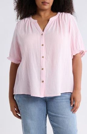 Beach Lunch Lounge Jemma Cotton Gauze Button-Up Shirt in Pale Pink at Nordstrom Rack, Size 2X