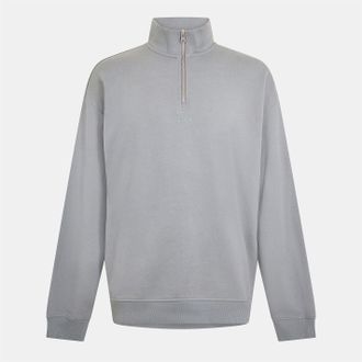 HUGO BOSS Hugo Mens Zip Neck Long Sleeve Regular Fit Sweatshirt in Open Grey - Size X-Small