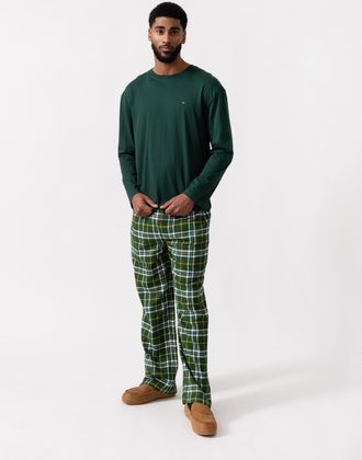 Tommy Hilfiger Mens Relaxed Long Sleeve Pyjama Set in Dark Green Cotton - Size X-Large