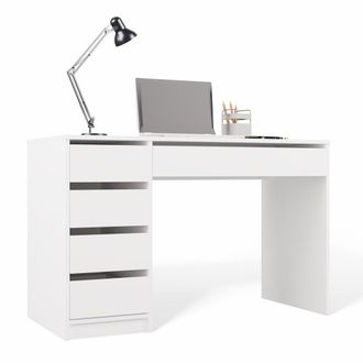 Topeshop Escritorio Arto Blanco De 120 Cm Con 5 Cajones, Estilo Moderno, Ideal Para El Trabajo O La Oficina En Casa