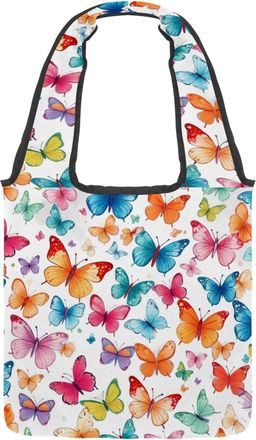 Generic Watercolor Butterfly Print Reversible Canvas Shoulder Tote - Double-Sided Print, 12oz Cotton, 27cm Drop, Fold-Flat Bag for Travel, Shopping, Street Ou