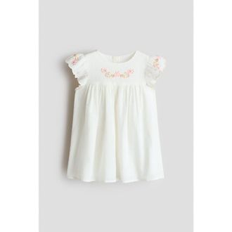 H&M Embroidery-detail Cotton Dress in White at Nordstrom, Size 18M