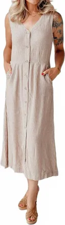 b.young Endless Afternoon Midi Dress In Taupe Stripe