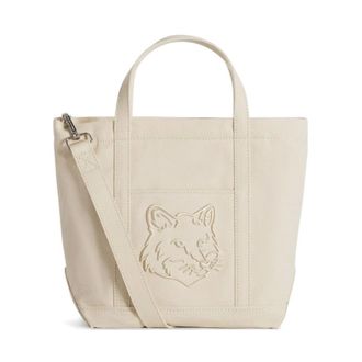 Maison Kitsun&eacute; Tote Bags, female, Beige, Size: ONE SIZE Fox Head Small Tote