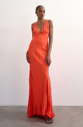Topshop Embroidered Sleeveless Maxi Dress in Orange at Nordstrom, Size 12 Us