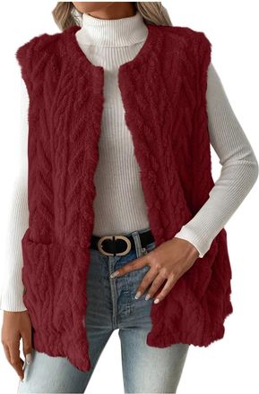 Generic Double-Sided Fleece Gilets for Women UK Elegant Ladies Warm Vest Soft Open-Front Gilet Thermal Sleeveless Cardigan Womens 2025 Fashion Fall Winter Ves