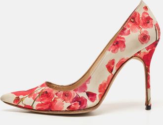Manolo Blahnik Multicolor Floral Print Satin Pointed Toe Pumps