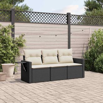 vidaXL Set De Sof&aacute;s De Jard&iacute;n Con Cojines 3 Pzas Rat&aacute;n Sint&eacute;tico Negro Vidaxl