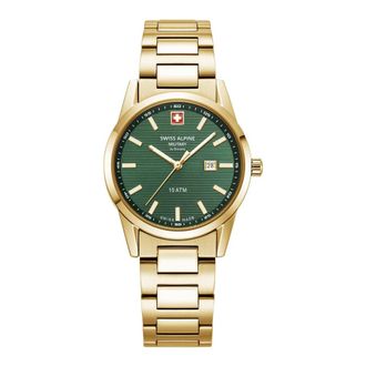 Swiss Alpine Military Damenuhr Argos goud groen 34mm 7767.1114 - Dames - Horloges - Geel - ONE Size - Accessoires