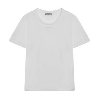 Prada T-Shirts, female, White, Size: L Cotton Jersey T-Shirt
