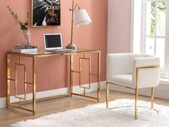 Vente-Unique Tempered Glass & Steel Desk - Gold & Transparent - CLOTILDE By