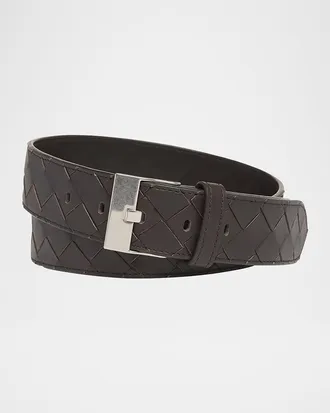 Bottega Veneta Men & apos;s Watch-Buckle Intrecciato Leather Belt