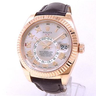 Rolex Pre-owned Rolex Sky-Dweller GMT Automatic Chronometer Rose Gold Dial Mens Watch 326135 PRL