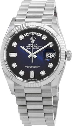 Rolex Day-Date 36 Automatic Blue Diamond Dial 18kt White Gold President Watch 128239BLDP