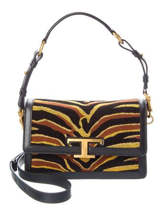 Tod's TodS T Canvas & Timeless Leather Shoulder Bag