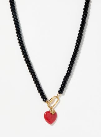 Simons Womens Heart and charm natural stone necklace