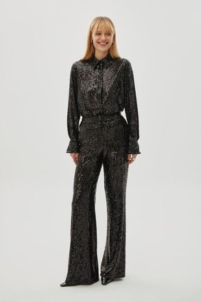 Exquise Arvid Pants Sequin Embellished Lined Wide Leg Pants in Black at Nordstrom, Size Small