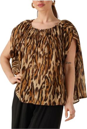 Louizon Bruine Zomer Top Pikante Stijl - Dames - Blouses - Veelkleurig - XS - Linnen - Overhemden