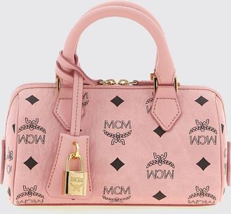 MCM Ella Mini Boston Bag in Logo-Print Coated Cotton with Padlock and Key