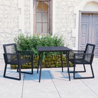 vidaXL Juego De Comedor De Jard&iacute;n 3 Piezas Rat&aacute;n Pvc Negro Vidaxl