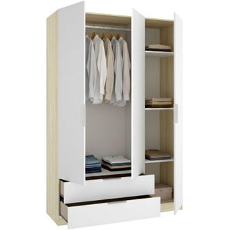 Dmora Guardaroba 3 Ante Mayos, Armadio Camera da Letto Appendiabiti, 2 Cassetti, 3 Ripiani, 51x137 cm Bianco