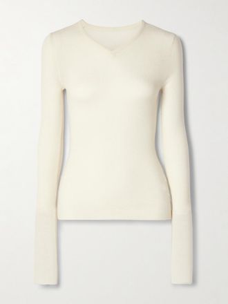 Khaite Maglia In Misto Lana A Coste Tania - Crema