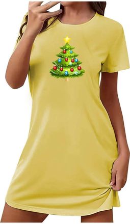 Generic Night Dresses Comfortable Nightshirts For Women Short Sleeve Sleepwear Short Nightgown For Women Soft Loungewear Christmas Tree Print Nightshirts Roun