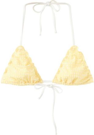 Mango Gingham Scalloped Triangle Bikini Top in Yellow at Nordstrom, Size Large