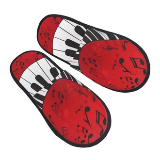 Generic Fluffy Slippers Piano Music Note Warm Hotel Slippers Breathable Anti-Slide Slipper For Winter Holiday Spa L