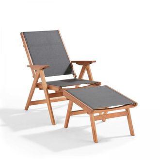 Oviala Sill&oacute;n de madera de eucalipto + reposapi&eacute;s
