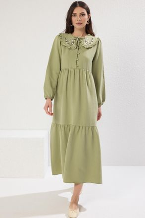 Trendyol Modest Dames Groen Effen Maxi Lang Casual Recht Modest Jurken
