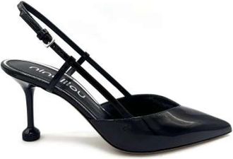 Ninalilou Zwarte Lakleren Slingback Hakken - Dames - Pumps - Zwart - 38 EU - Leer - Schoenen