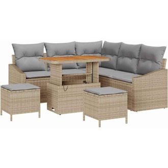 vidaXL Vidaxl - Conjunto De Sof&aacute; De Jard&iacute;n Con Coj&iacute;n 8 Pcs Beige, Gris Claro