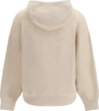 Brunello Cucinelli Womens Sparkling Net Cotton Hooded Sweatshirt Rustic Beige+panama Kashmir-Capra Hircus Sweatshirts Kashmir/capra Sweater