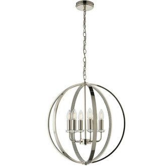 Loops Hanging Ceiling Pendant Light Bright Nickel Globe Shade 6 Bulb Orb Loop Lamp