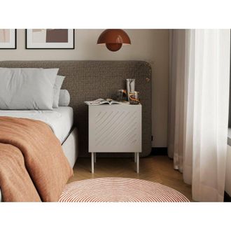 Dmora Conjunto De 2 Mesitas De Noche Viano, C&oacute;moda Baja Con Caj&oacute;n Y Compartimento Interior, Acabado Liso Con Detalle Geom&eacute;trico, 45x42 H59 Cm, Beige