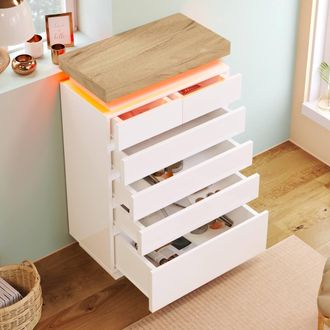 Merax White LED Chest Of Drawers with High Gloss Finish for Living Room