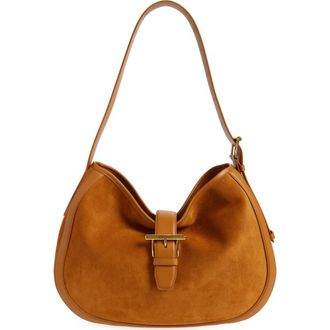 Alexander McQueen T-Bar Suede Shoulder Bag in Light Brown/Gold at Nordstrom Rack