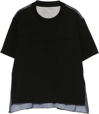 sacai T-shirt girocollo a dtrati - Nero