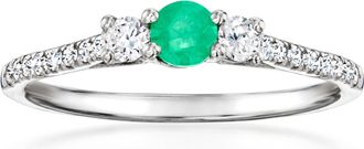 Ross-Simons Emerald Ring With. Lab-Grown Diamonds in Platinum