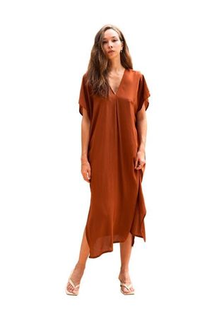 Pink Haley Gina Breezy Crinkle Kaftan Dress in Terracotta at Nordstrom