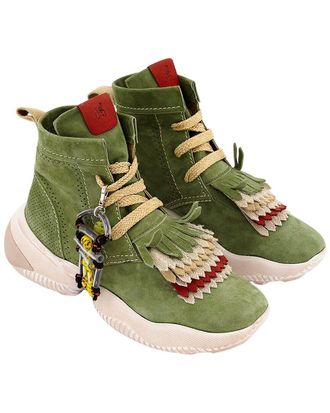 Hogan Fringe-Trimmed Lace-Up Leather Boot