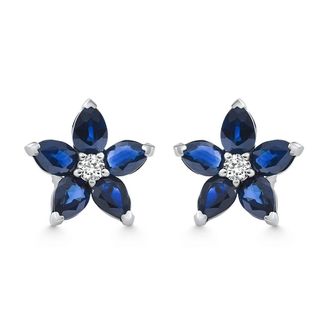 Pompeii3 2.19Ct Blue Sapphire & Diamond Alexa Earrings 14k White Gold Lab Grown
