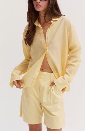 Crescent Crinkled Tencel Button Up Shirt in Yellow at Nordstrom, Size X-Small
